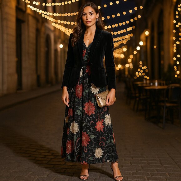 🌸 Venus Floral Maxi Dress – Sophisticated Fall Statement Piece 🌸 - Picture 1 of 14